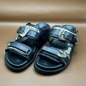Toga Pulla Buckle Sandals in Snakeskin